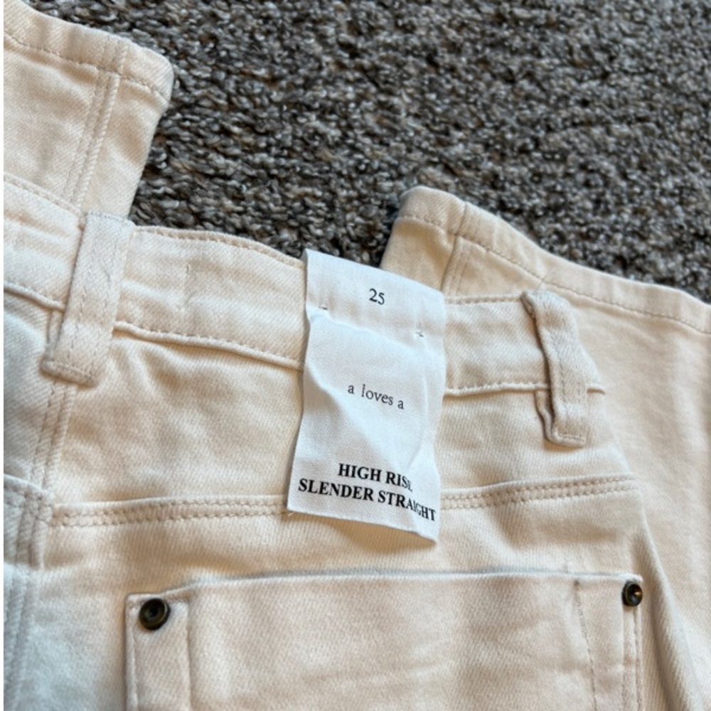 High Rise Slender Straight Jeans In Cream - Picture 5 of 6